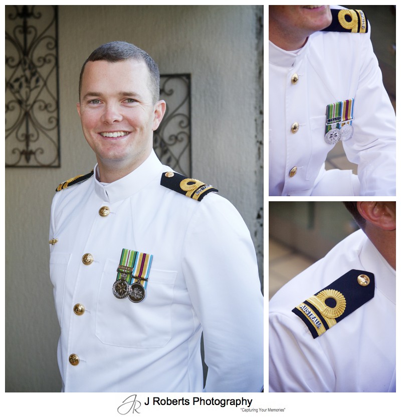 Portraits of a groom in full Naval dress uniform - sydney wedding photography